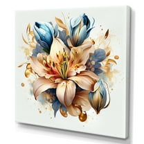 Designart Gold And Blue Lily Bouquet II Canvas Wall Art