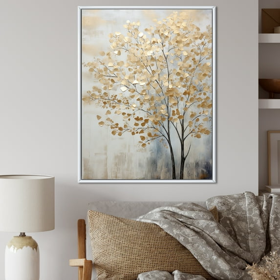 Designart "Gold And Blue Tree Serenity" Landscape Trees Floater Framed Canvas Art Print