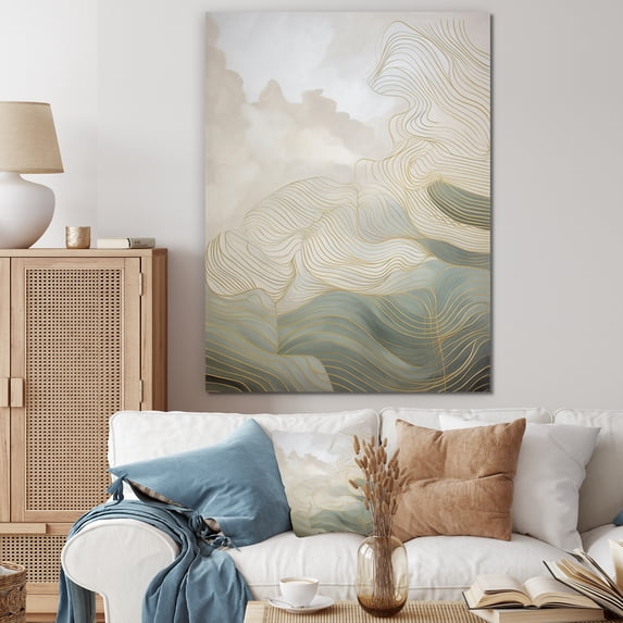 Designart "Gold And Grey Linear Expressions III" Minimalism Line Art Wall Decor