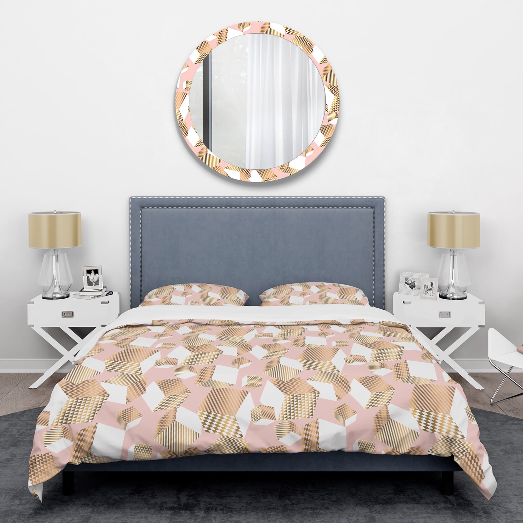 Designart 'Gold And Rose Cubes I' Mid-Century Modern Duvet Cover Set