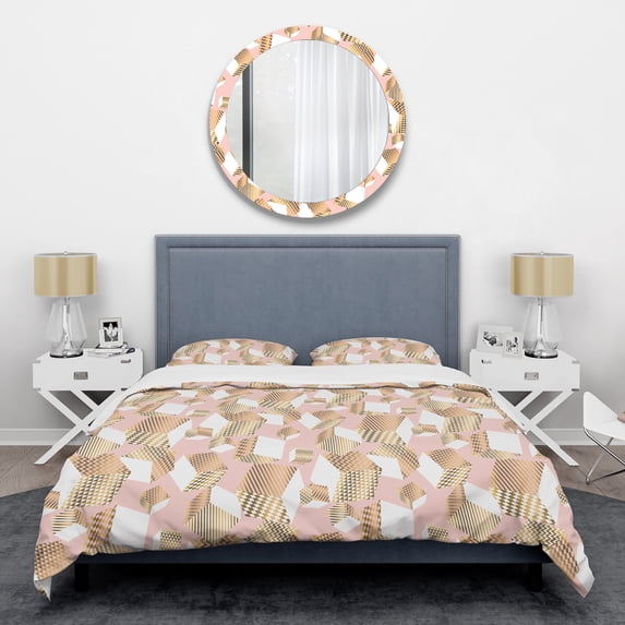 Designart 'Gold And Rose Cubes I' Mid-Century Modern Duvet Cover Set