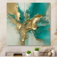 thumbnail image 1 of Designart "Gold And Turquoise Marble Fuild Ink II" Abstract Marble Wall Art Living Room, 1 of 5