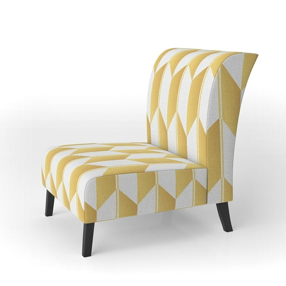 Designart "Gold And White Geometric Pattern I" Upholstered Mid-Century Accent Chair - Arm Chair