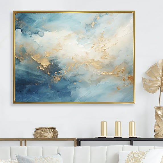 Designart "Gold And White Marble Geode" Abstract Marble Floater Framed Canvas Prints