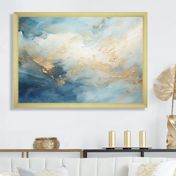 Designart "Gold And White Marble Geode" Abstract Marble Picture Framed Canvas Prints