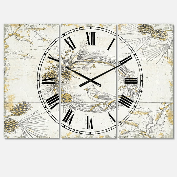 Designart 'Gold Beautiful cardinals' Traditional wall clock