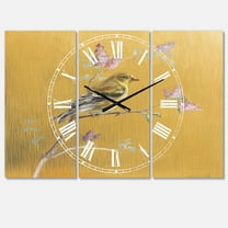 Designart 'Gold Bird on Blossoms III' Farmhouse Wall Clock