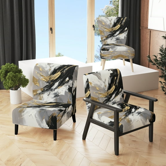 Designart "Gold Black Fusion" Upholstered Modern & Contemporary Accent Chair and Abstract Arm Chair - Multiple Color & Pattern