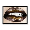 thumbnail image 1 of Designart 'Gold Black Lips Biting' Modern Framed Art Print, 1 of 4