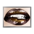 thumbnail image 1 of Designart 'Gold Black Lips Biting' Modern Framed Art Print, 1 of 4