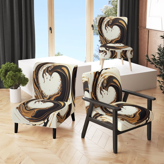 Designart "Gold Black Spiral Pattern" Upholstered Modern & Contemporary Accent Chair and Abstract Arm Chair - Multiple Color & Pattern