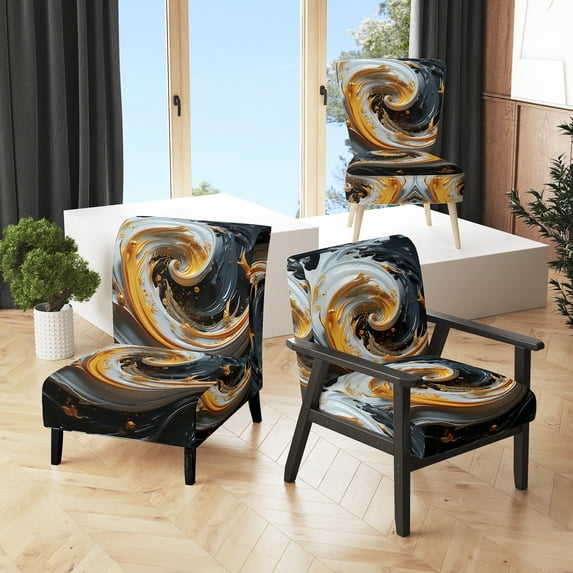 Designart "Gold Black Spiral Pattern" Upholstered Modern & Contemporary Accent Chair and Abstract Spirals Arm Chair - Multiple Color & Pattern