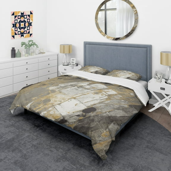 Designart 'Gold, Black and White Hanpainted Abstract' Glam Duvet Cover Set
