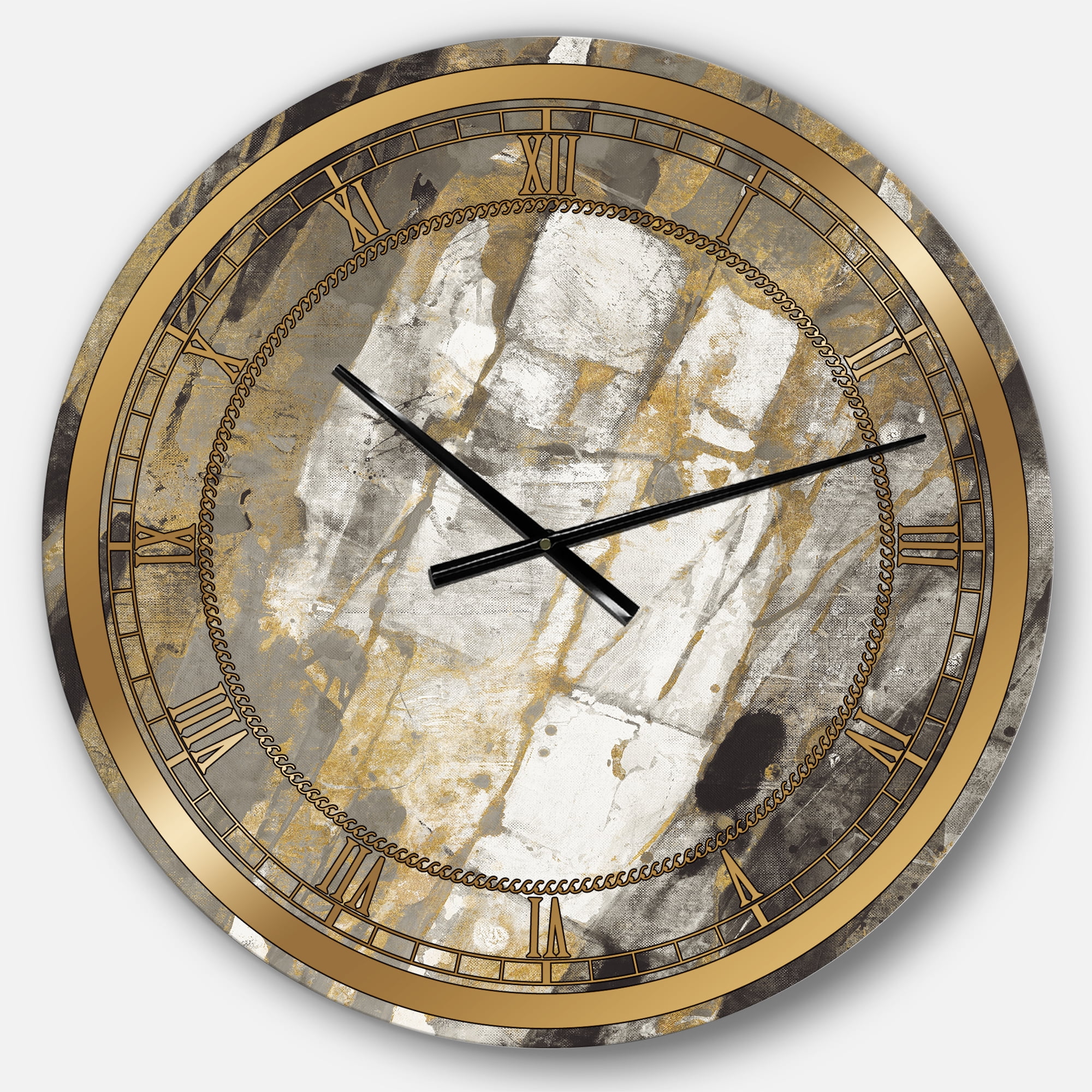 Designart 'Gold, Black and White Hanpainted Abstract' Metal Wall Clock