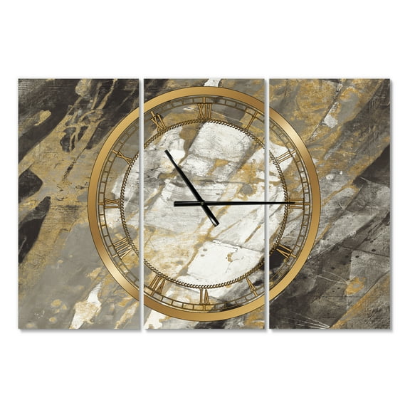 Designart 'Gold, Black and White Hanpainted Abstract' Traditional Wall Clock
