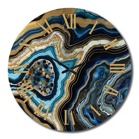 Designart "Gold Blue Geode Gems Mineral Radiance" Stone Geode Oversized Wall Clock