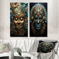 thumbnail image 1 of Designart "Gold Blue Mexico Vibrant Aztec Mask II" Mexico Wall Art Set Of 2 - Gold Landscapes Gallery Set For Office Decor, 1 of 7