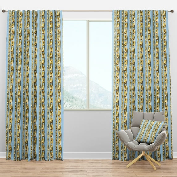 Designart 'Gold Chain Pattern on Blue' Mid-Century Modern Blackout Curtain Panel