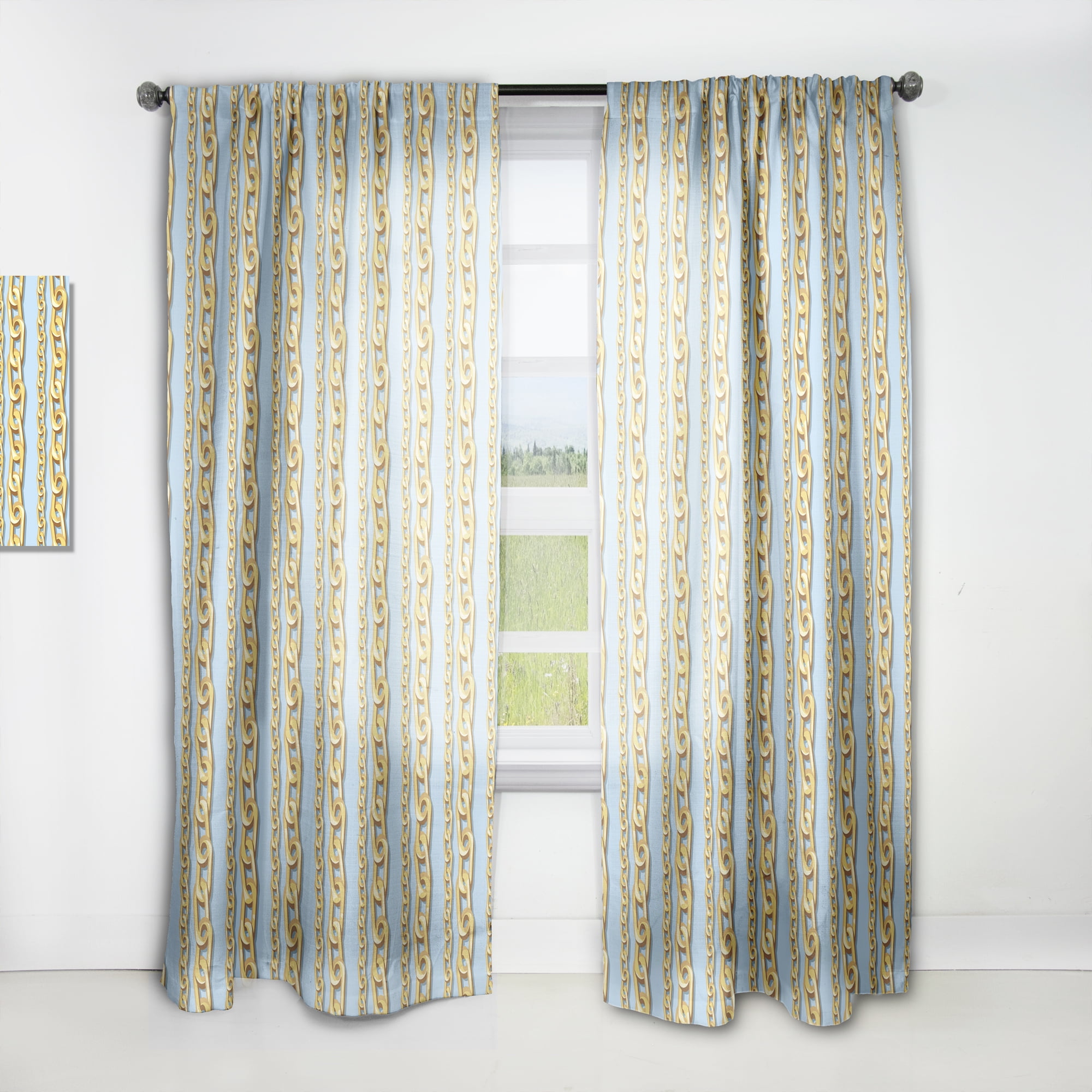 Designart 'Gold Chain Pattern on Blue' Mid-Century Modern Curtain Panel