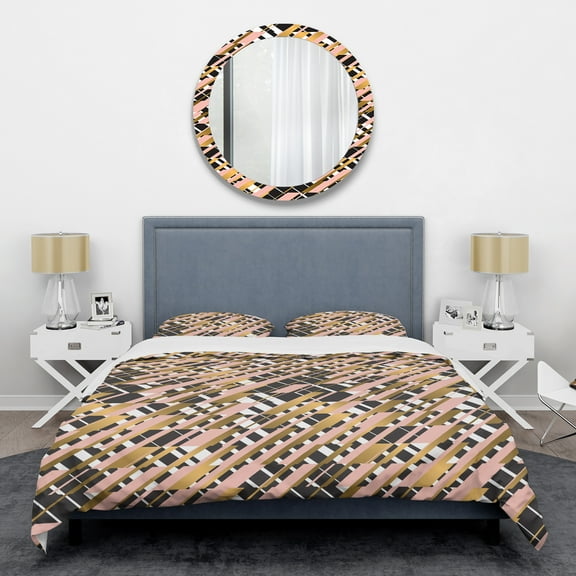 Designart 'Gold Checkered Pattern II' Mid-Century Modern Duvet Cover Set