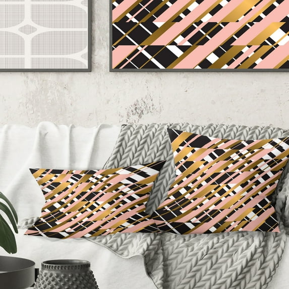 Designart Gold Checkered Pattern II' Mid-Century Modern Throw Pillow - 16x16
