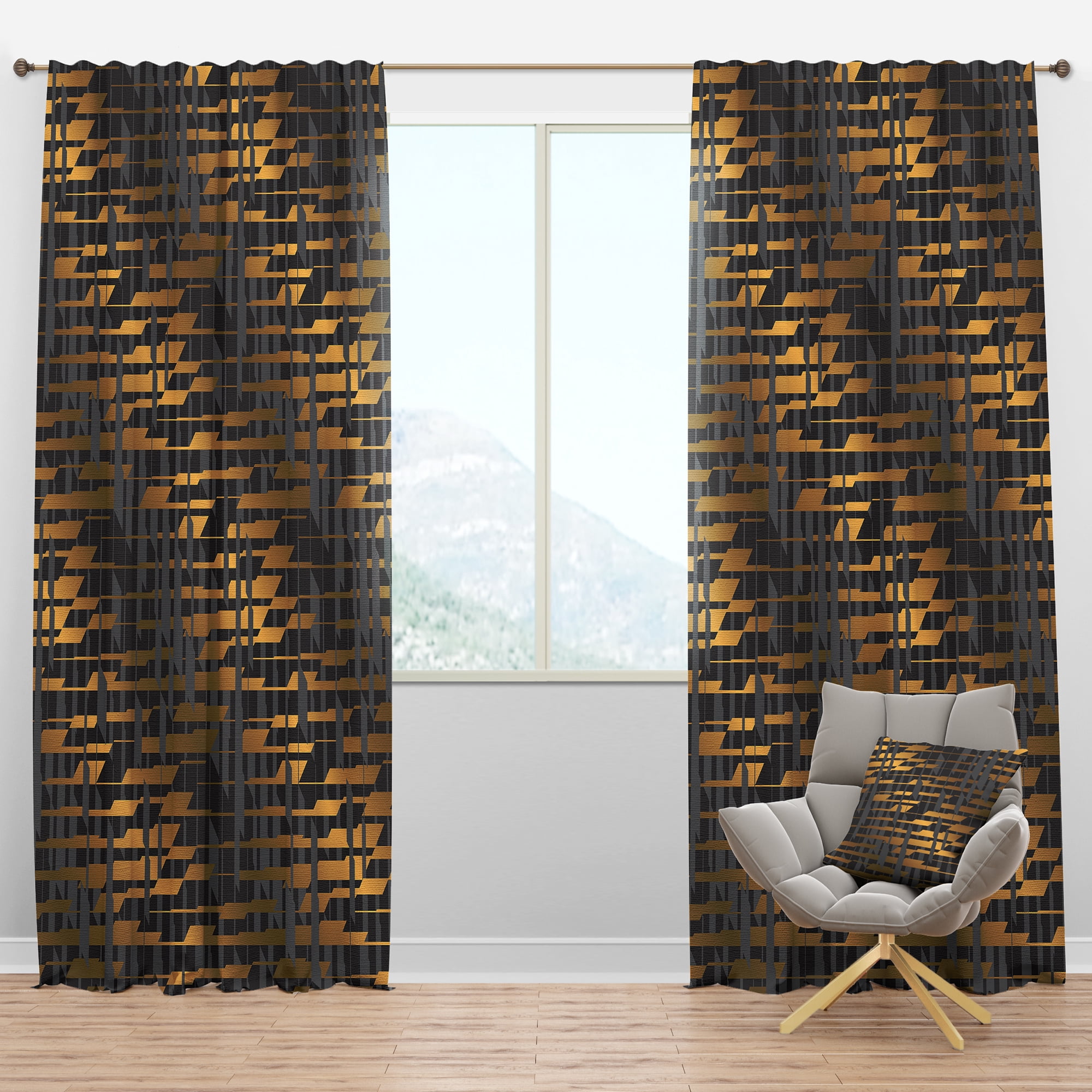 Designart 'Gold Checkered Retro Pattern I' Mid-Century Modern Blackout Curtain Panel