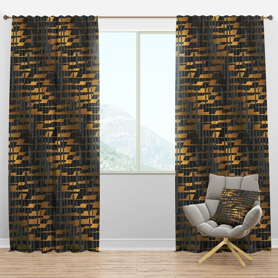 Designart 'Gold Checkered Retro Pattern I' Mid-Century Modern Blackout Curtain Panel