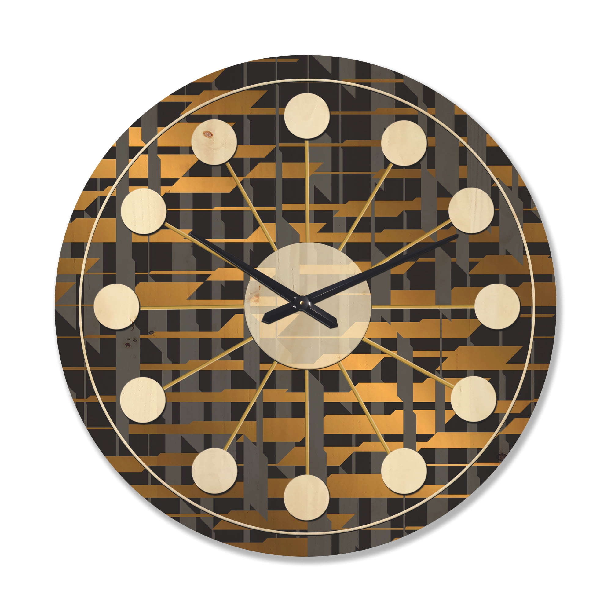 Designart 'Gold Checkered Retro Pattern I' Mid-Century Modern Wood Wall Clock
