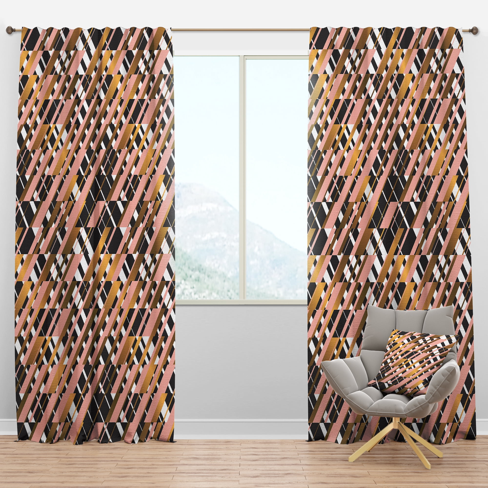 Designart 'Gold Checkered Retro Pattern II' Mid-Century Modern Blackout Curtain Panel