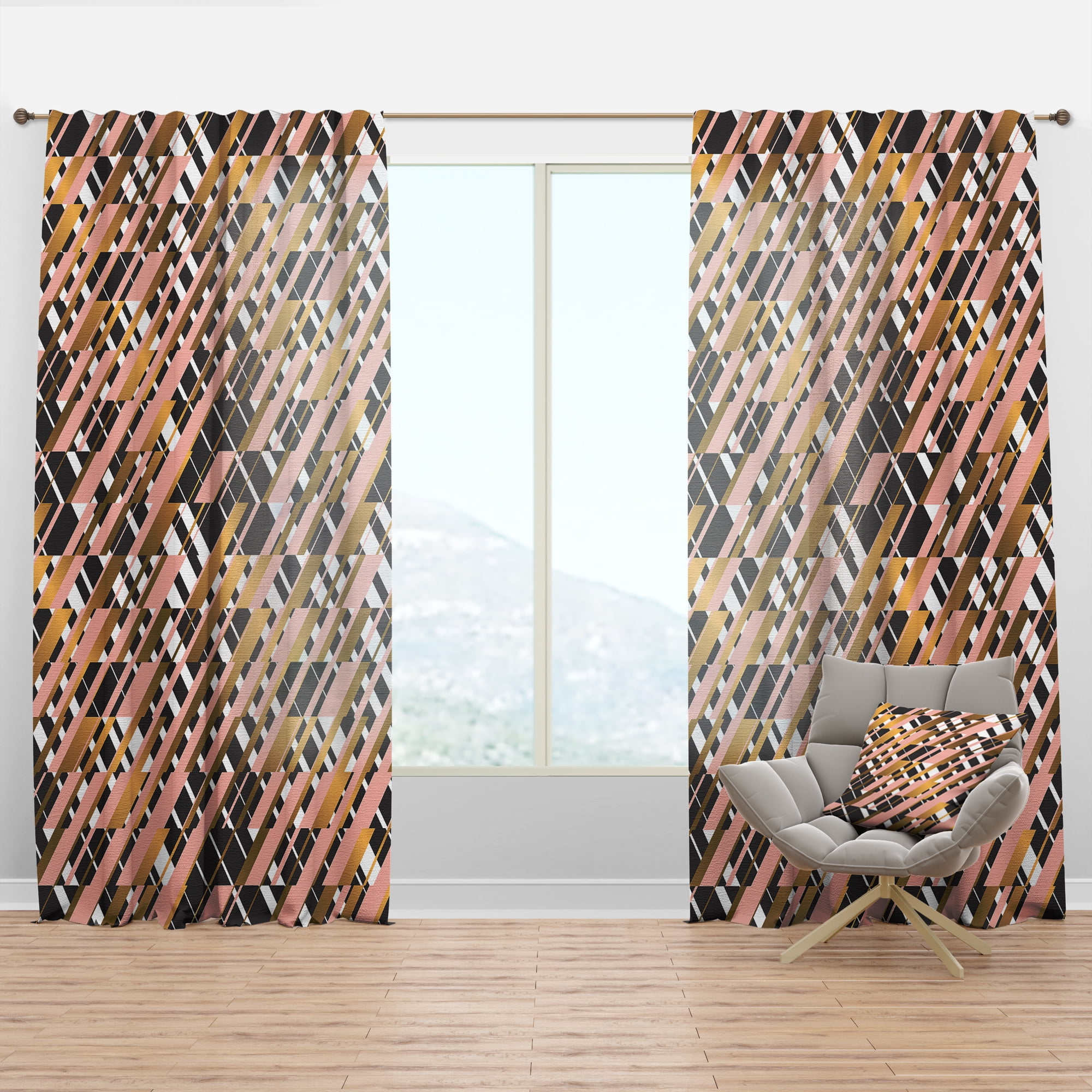 Designart 'Gold Checkered Retro Pattern II' Mid-Century Modern Curtain Panel