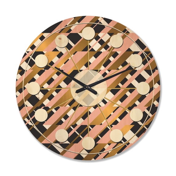 Designart 'Gold Checkered Retro Pattern II' Mid-Century Modern Wood Wall Clock