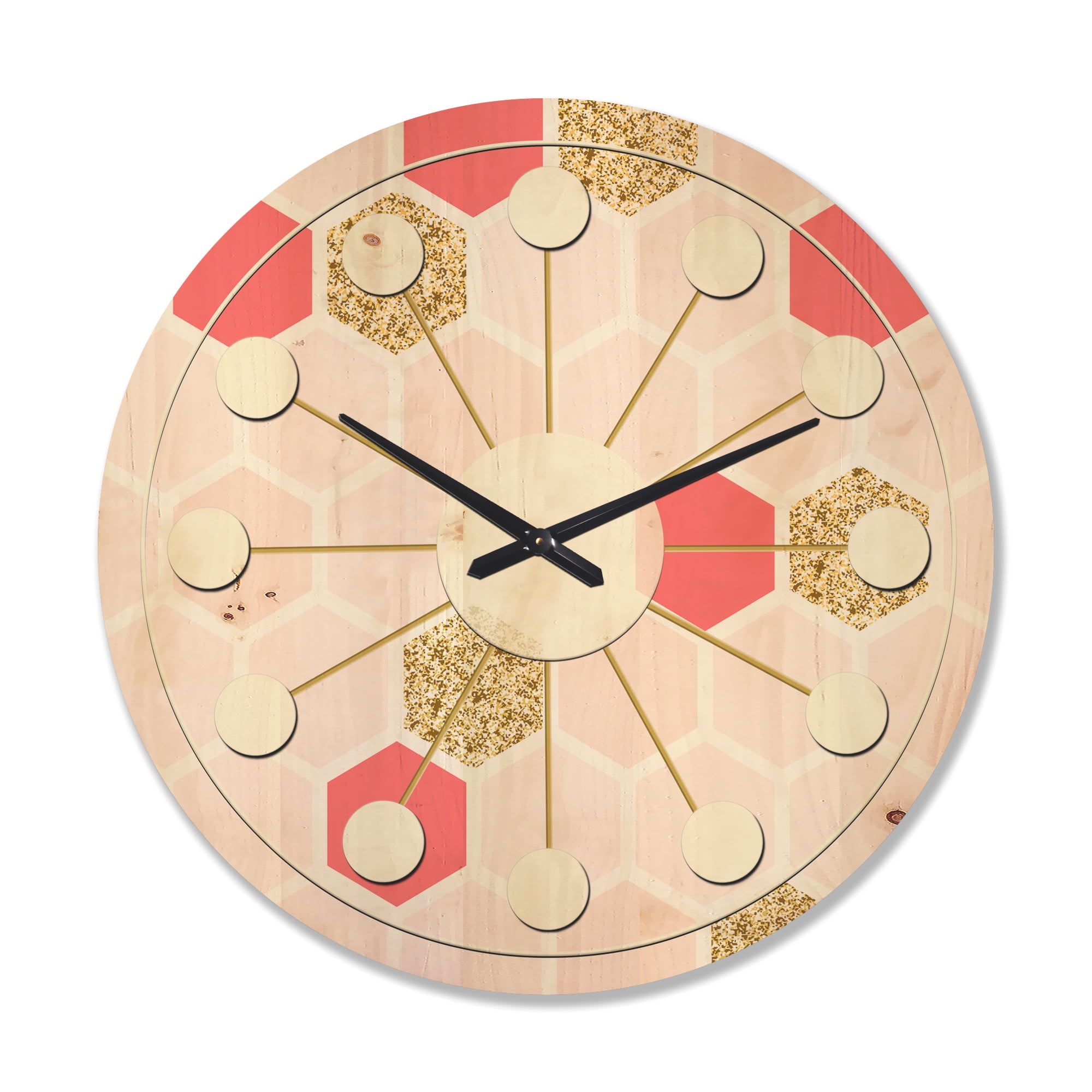 Designart 'Gold Chic Retro Design I' Mid-Century Modern Wood Wall Clock