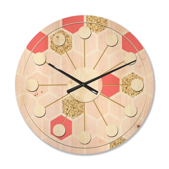 Designart 'Gold Chic Retro Design I' Mid-Century Modern Wood Wall Clock