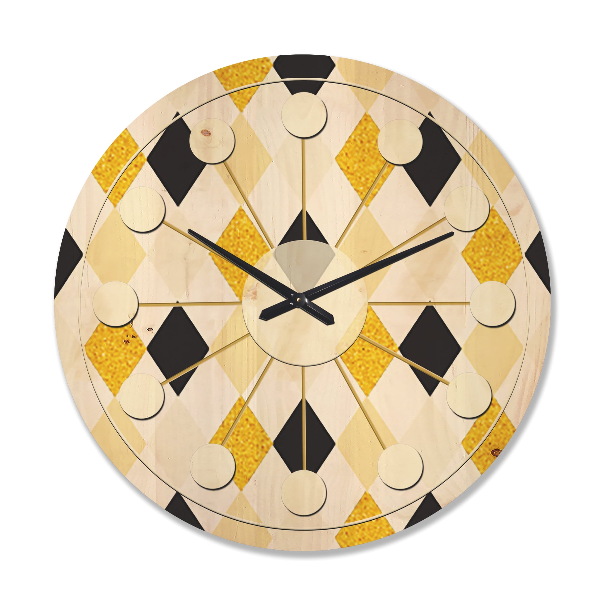 Designart 'Gold Chic Retro Design II' Mid-Century Modern Wood Wall Clock