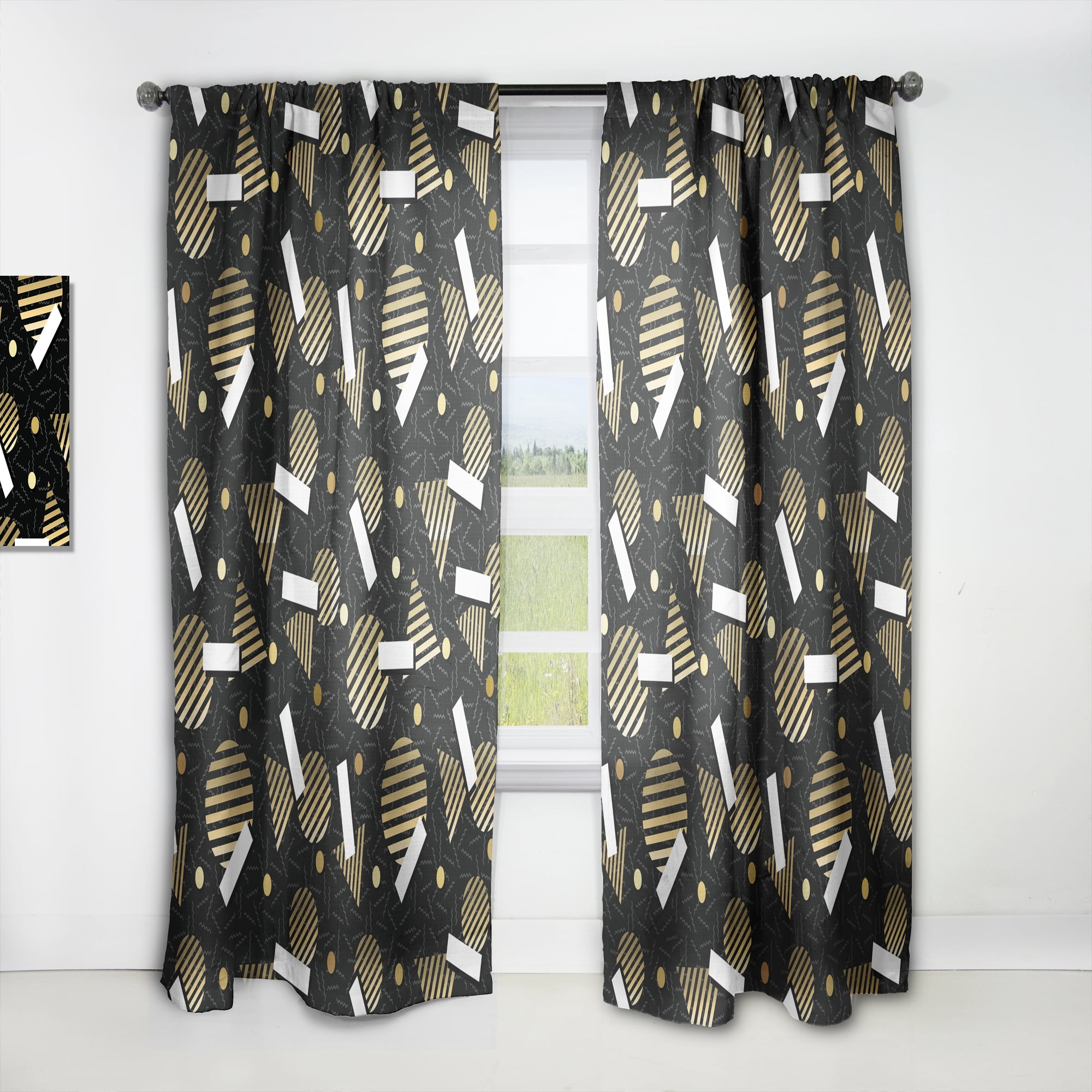 Designart 'Gold Circular Retro Pattern' Mid-Century Modern Curtain Panel