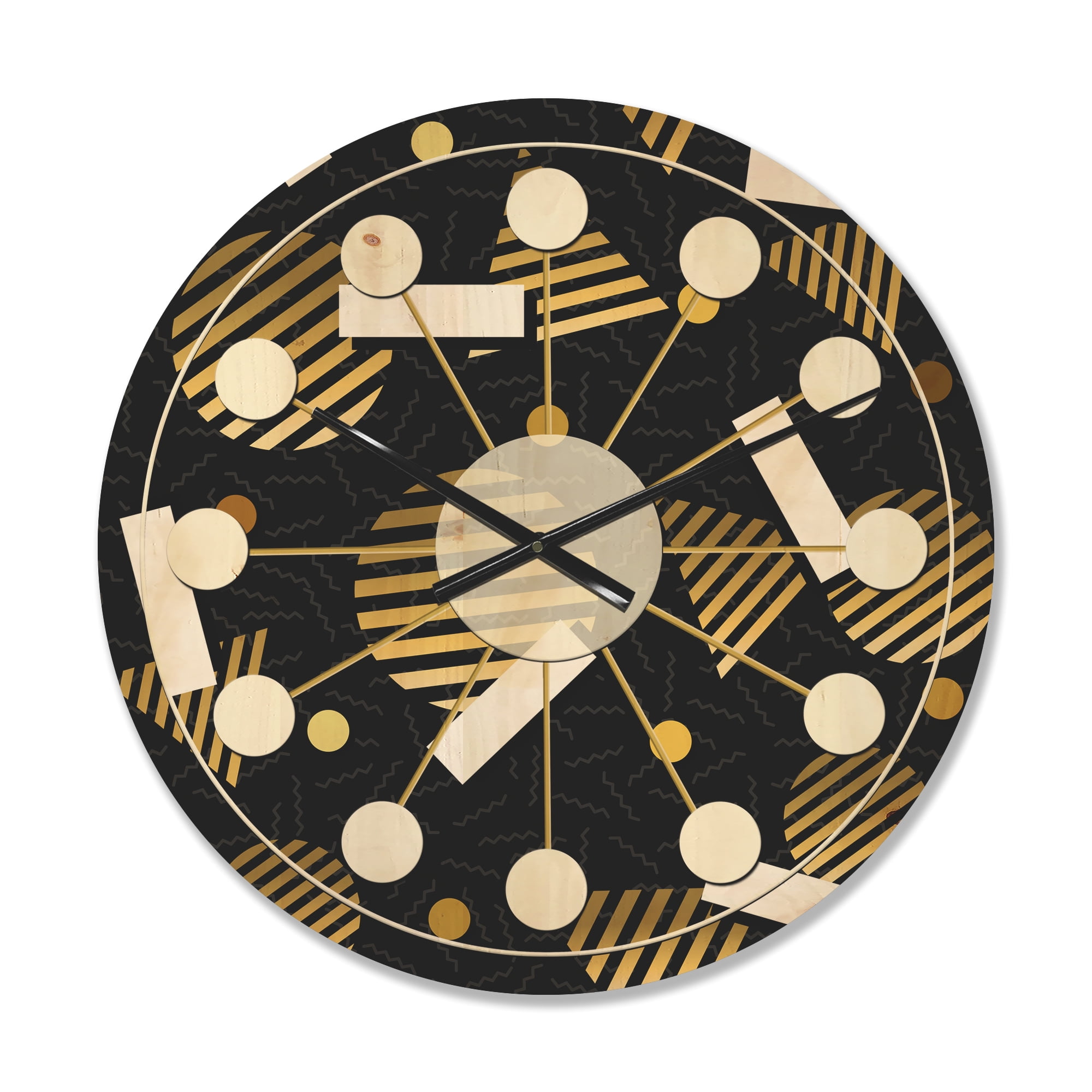 Designart 'Gold Circular Retro Pattern' Mid-Century Modern Wood Wall Clock