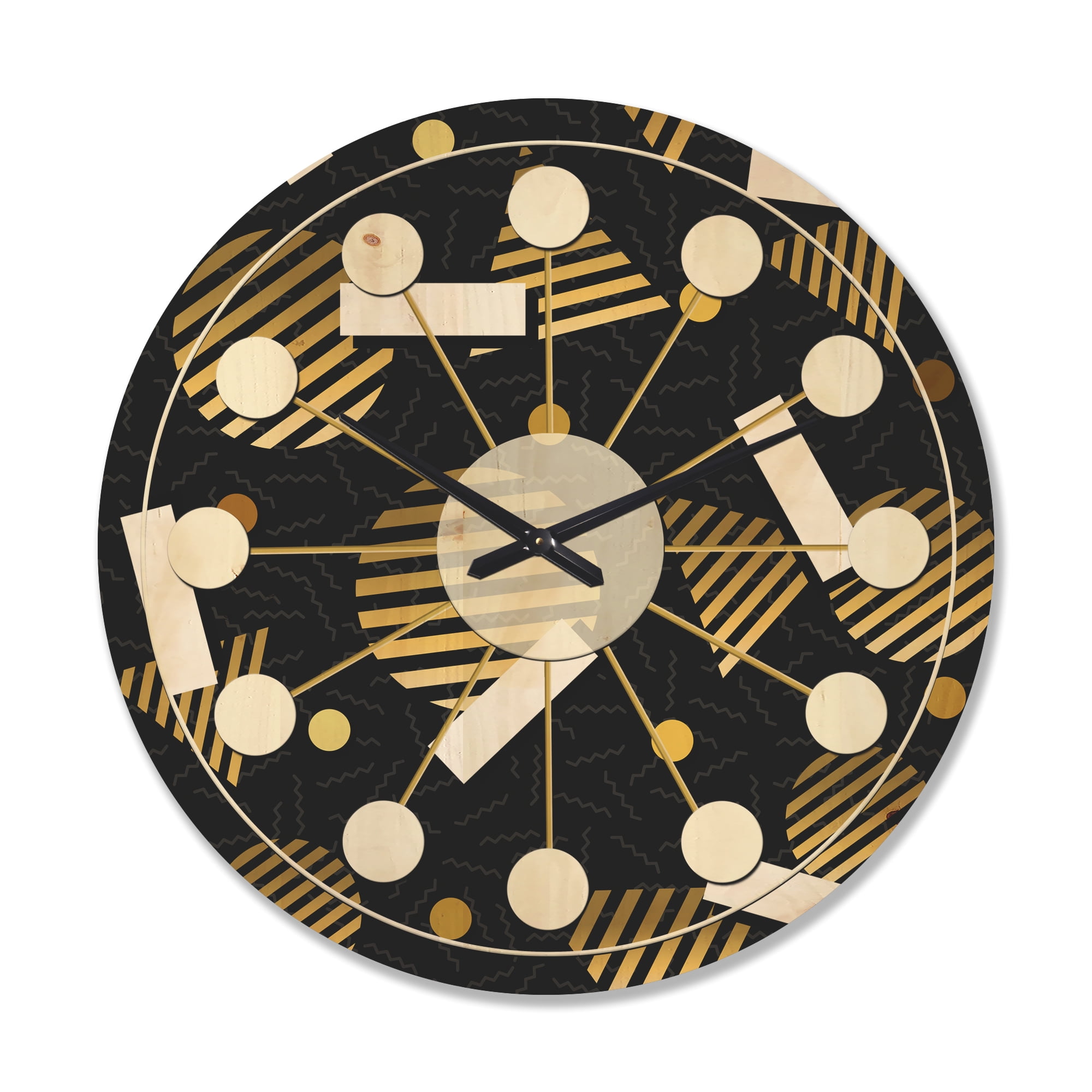 Designart 'Gold Circular Retro Pattern' Mid-Century Modern Wood Wall Clock