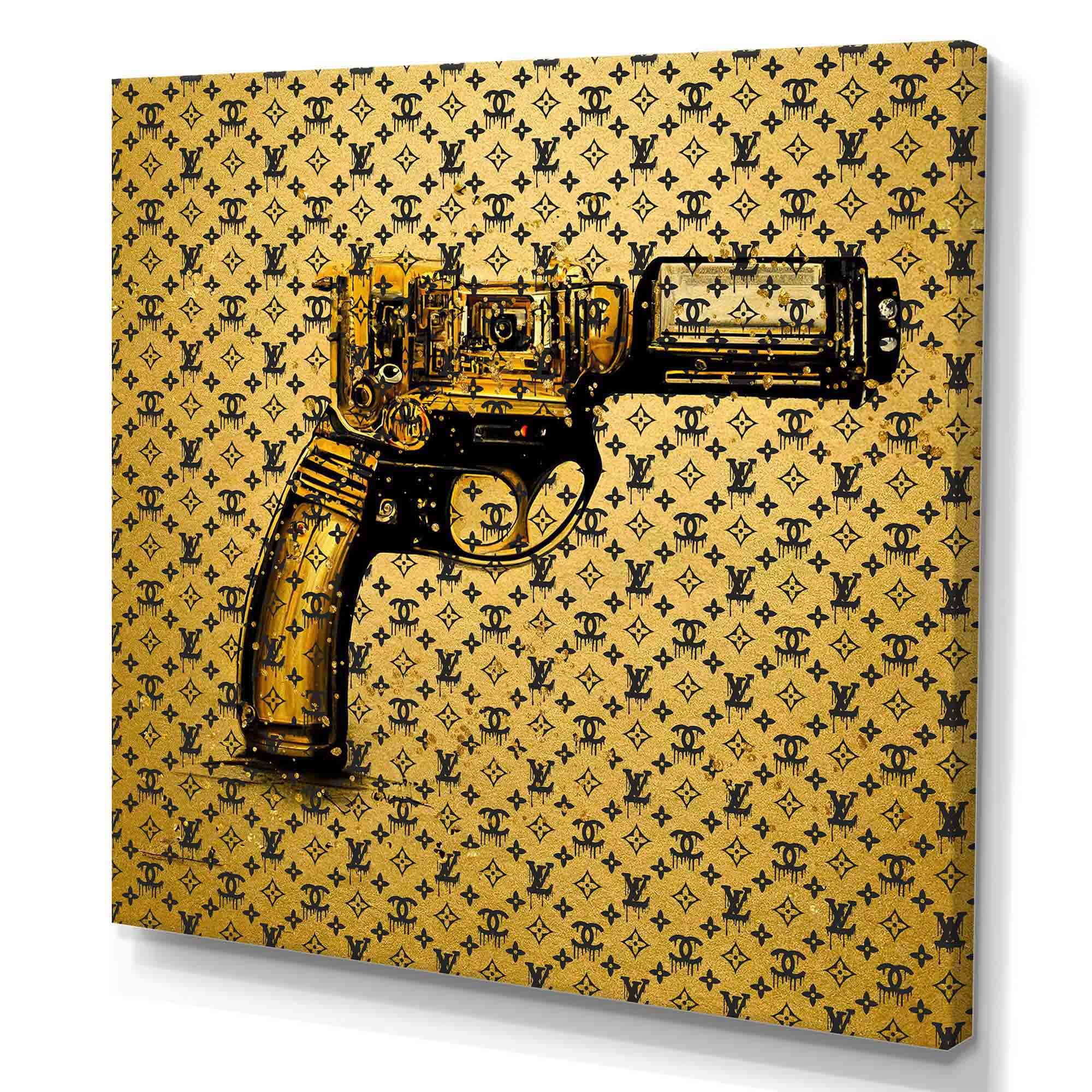Designart Gold Designer Pistol I Canvas Wall Art