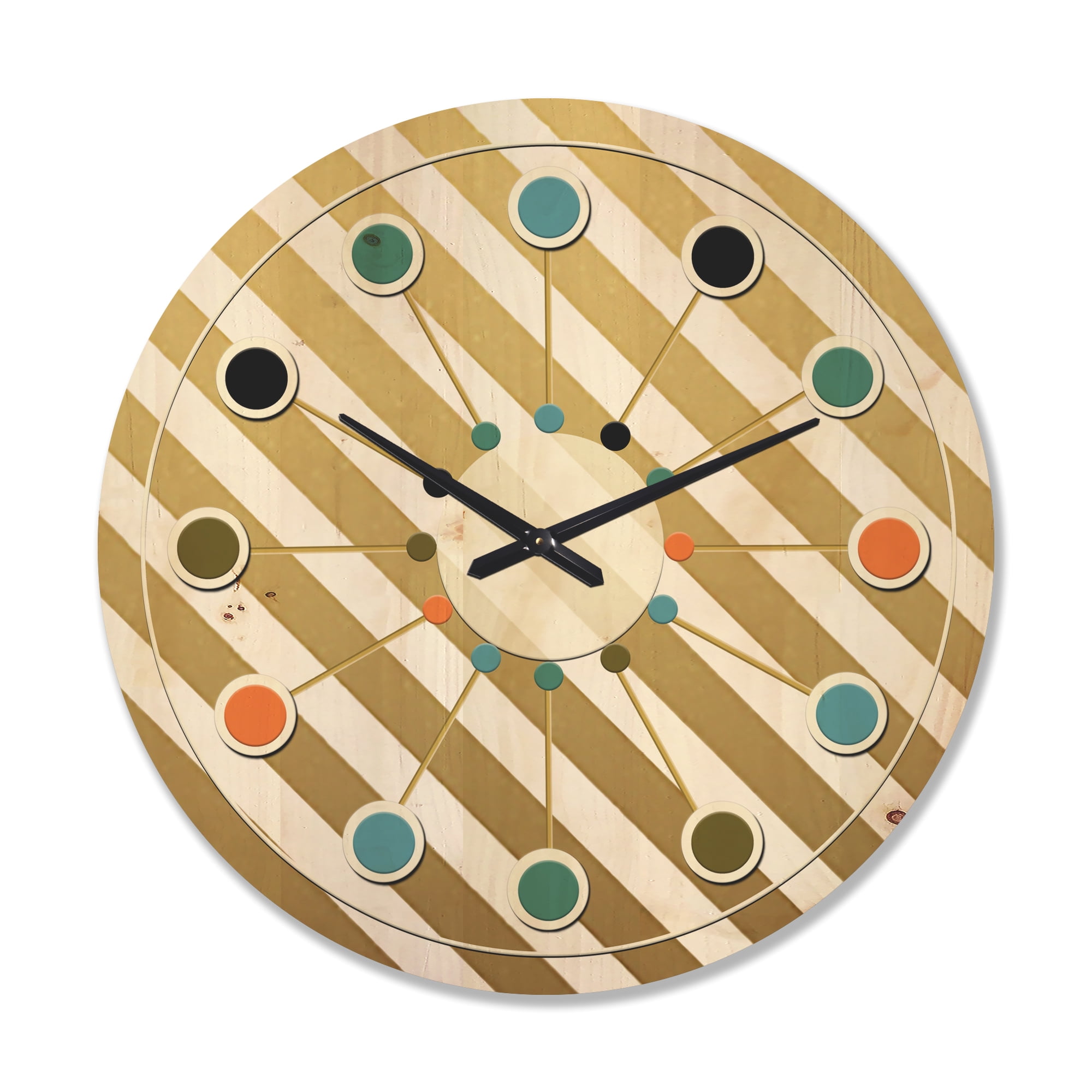 Designart 'Gold Diagonal Retro Design' Mid-Century Modern Wood Wall Clock