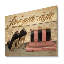 Designart 'Gold Fabulous Fashion Life Style II' Fashion Print on Natural Pine Wood