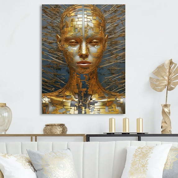 Designart "Gold Fantasy Portrait Gilded Elegance" Robot Metal Wall Art