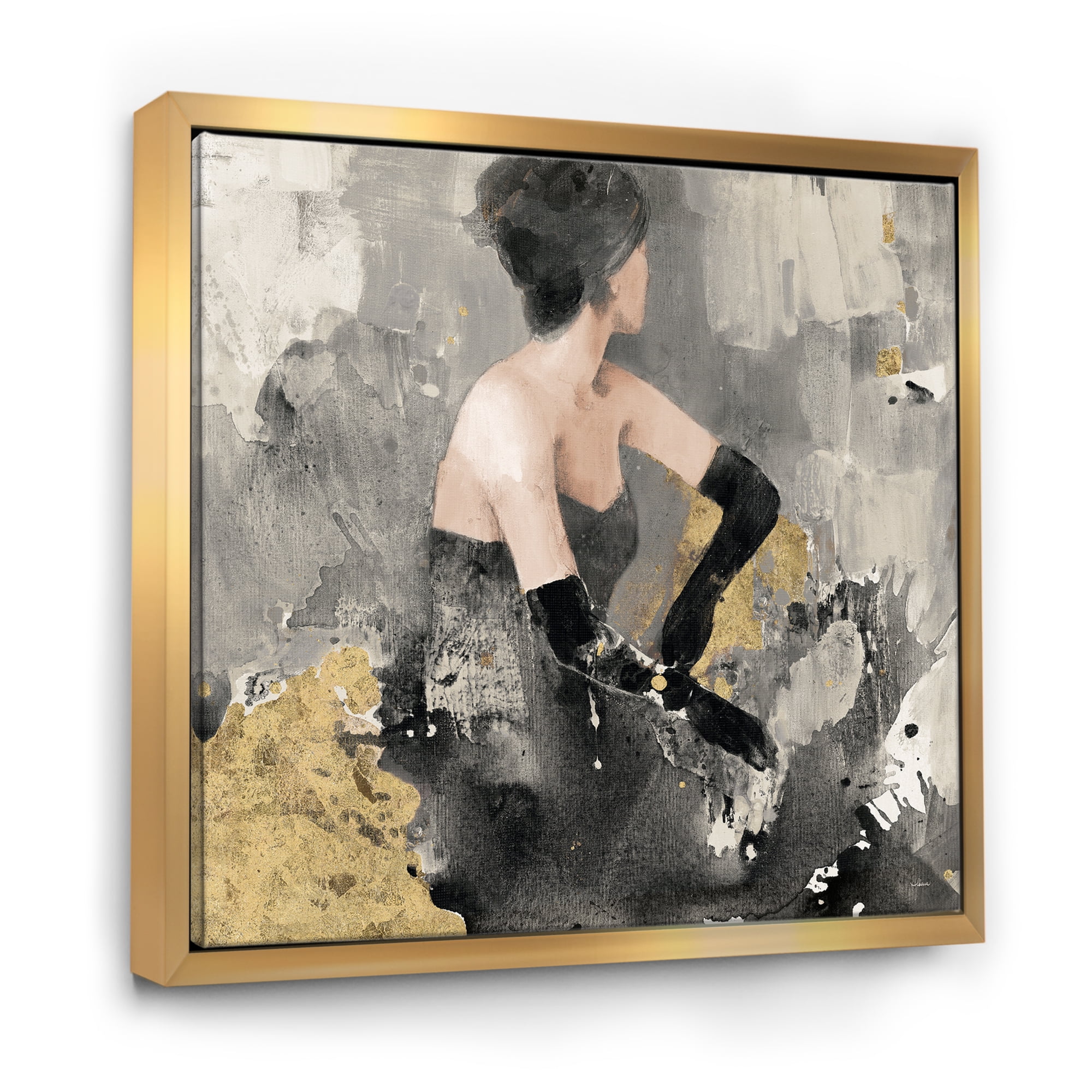 Designart ' Gold Fashion Dance ' Traditional Framed Canvas