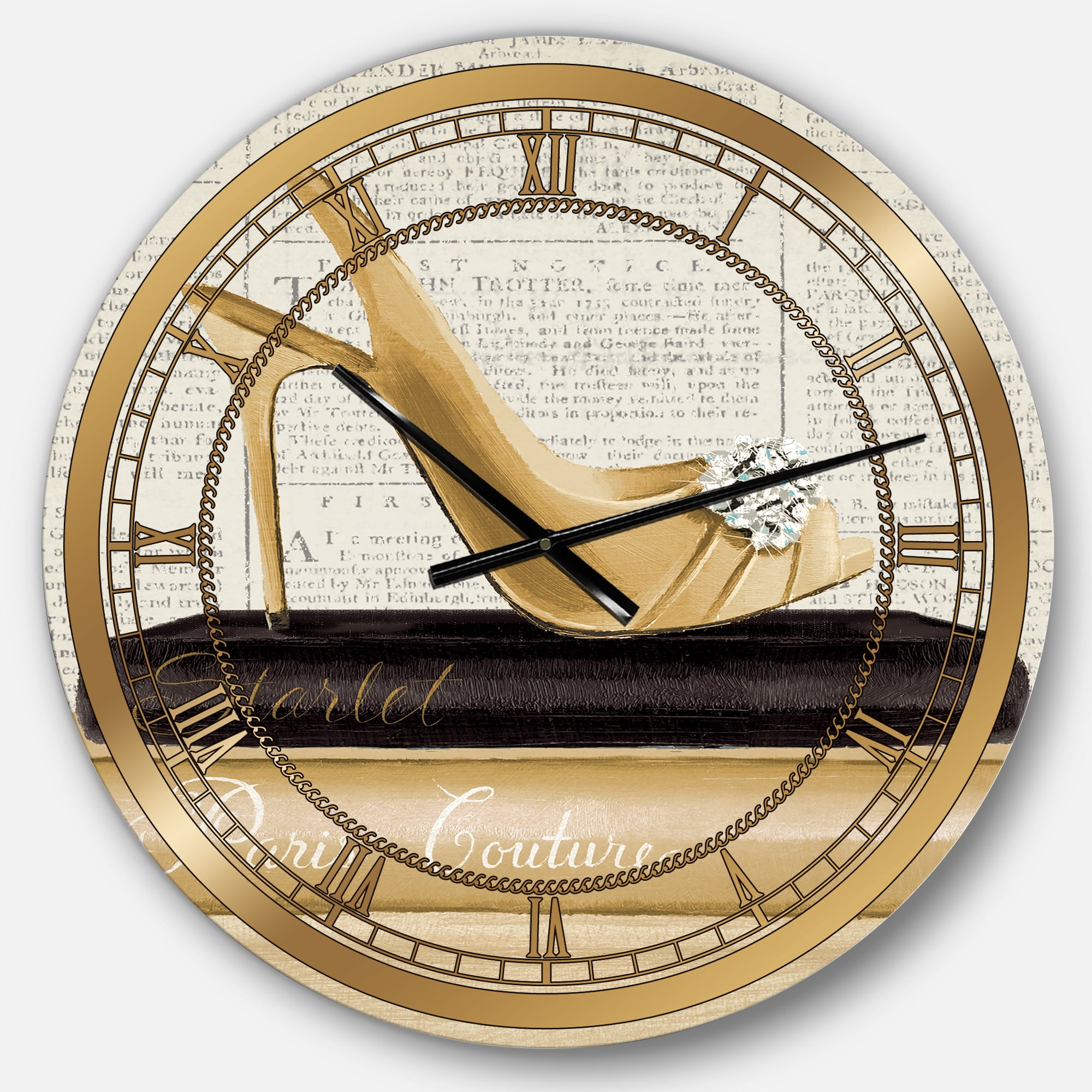 Designart 'Gold Fashion High Hells I' Glam wall clock