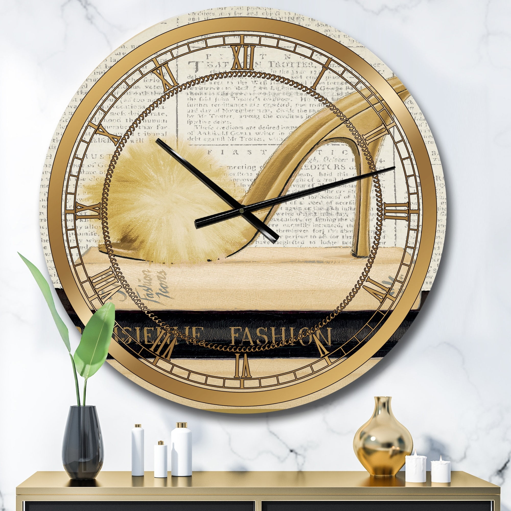 Designart 'Gold Fashion High Hells II' Glam wall clock