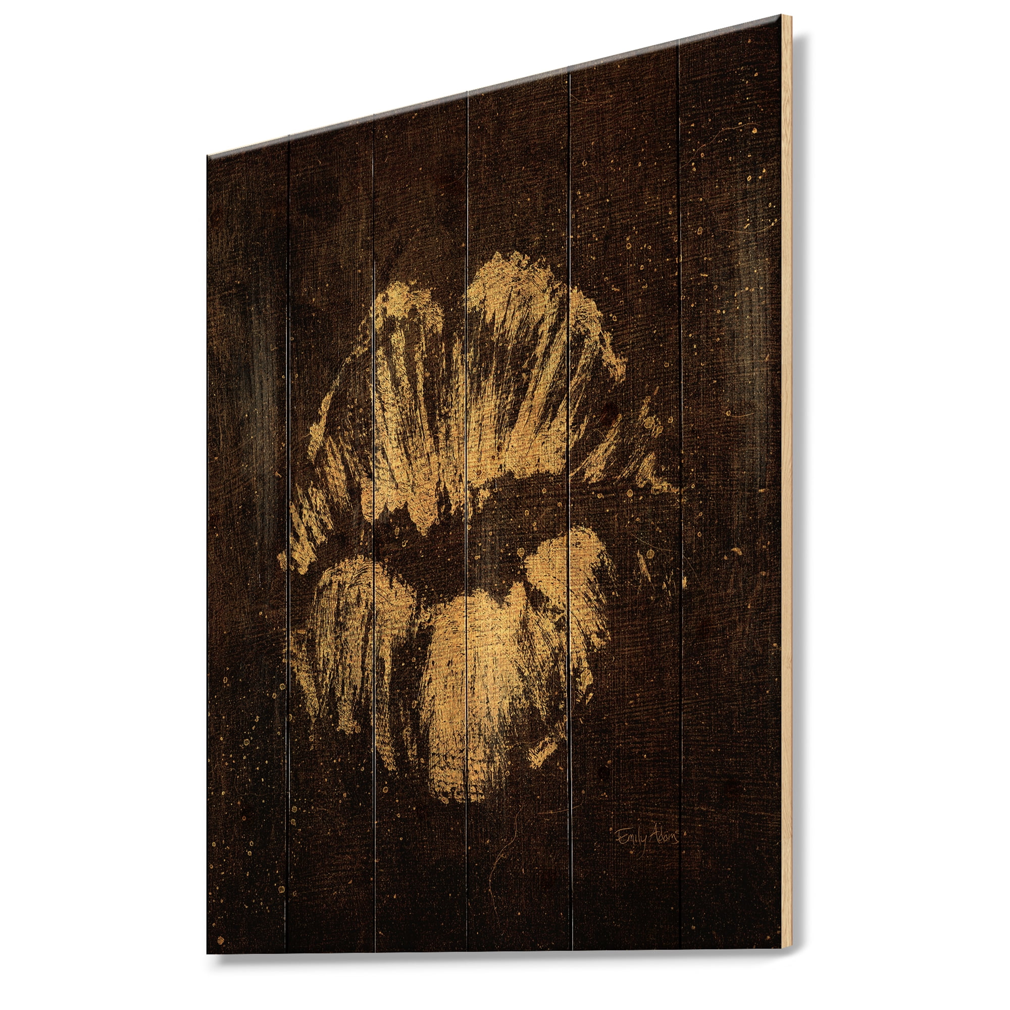 Designart 'Gold Fashion Woman Lips' Fashion Print on Natural Pine Wood