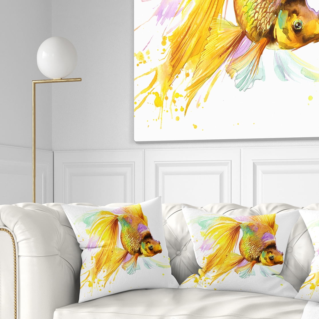 Designart Gold Fish Illustration - Animal Throw Pillow - 18x18