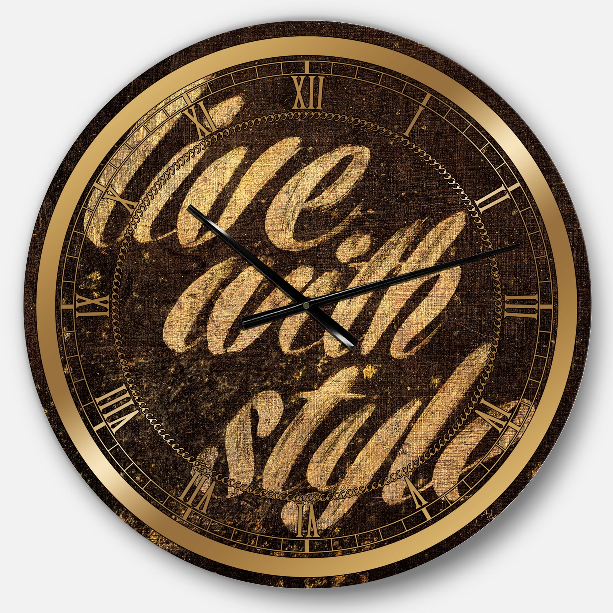 Designart 'Gold Glam Live with Style Quotes' Glam wall clock