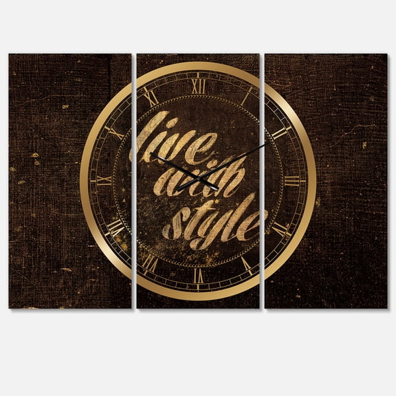 Designart 'Gold Glam Live with Style Quotes' Traditional Wall Clock
