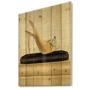 Designart 'Gold Glam and Fashion High Heels I' Posh & Luxe Print on Natural Pine Wood