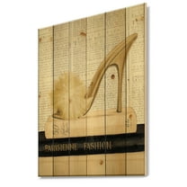 Designart 'Gold Glam and Fashion High Heels II' Posh & Luxe Print on Natural Pine Wood